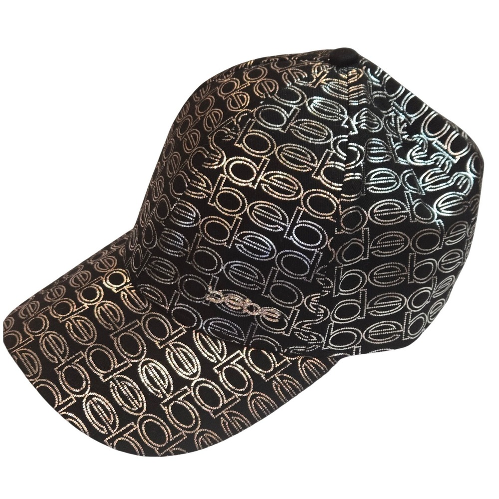 Bebe Womens Black Silver Metallic All Over Logo Rhinestone Baseball Cap Hat